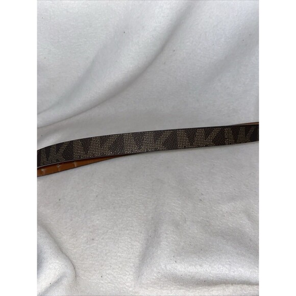 Michael Kors Belt gold metal logo Two Tone MK Logo Buckle Brown Luxury Scuffs - Picture 5 of 8